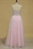 2024 Two-Piece High Neck Beaded Bodice Tulle A Line P9MBGEDR