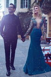 2024 Bateau Long Sleeves Mermaid Satin Prom Dresses With Beads PR2P8R1R