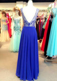 Elegant Prom Dresses Scoop A Line Floor Length beading chiffon prom gowns long evening dress