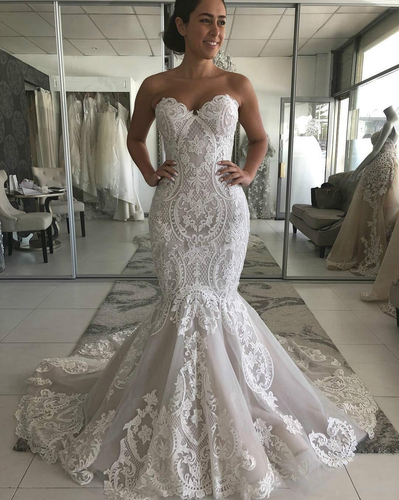 Low Back Sleeved Sheer Ivory Lace Sexy Bridal Dress - Promfy
