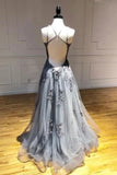 Tulle Long Prom Dresses Appliqued Backless Formal PPY7QCSY