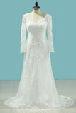 2024 V Neck Sheath Wedding Dresses With Applique Long Sleeves PZLDKTJM