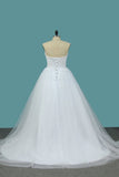 2024 Sweetheart Tulle A Line Wedding Dresses With Applique And P44KZS87