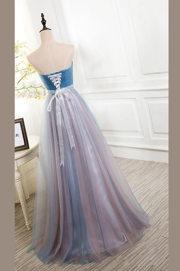 Buy A Line Half Sleeves Tulle Long Ombre Prom Dress with Appliques Blue  Evening Dresses STI15001 Online – Cheappromproms