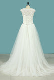 2024 Wedding Dresses Scoop Tulle With Applique And Ruffles PNGTKKFK