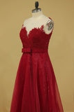 2024 Burgundy/Maroon Prom Dresses Scoop A Line With Sash And P9TEBHBF