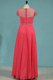 2024 Chiffon Scoop Short Sleeves Evening Dresses A Line PSA9FZYH