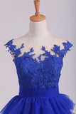 2024 Dark Royal Blue Bateau A Line Evening Dresses With Applique PQ2M2EJ8