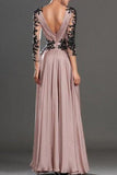 2024 A-Line/Princess Long Sleeves V-Neck Chiffon Applique Floor-Length Dresses P9627QNS