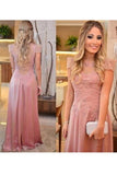 2024 Chiffon Scoop Short Sleeves Prom Dresses Sweep Train PX92RGR2