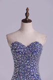 2024 Homecoming Dresses Sheath Sweetheart Mini With Rhinestones&Beads Dark Royal PTTYXBFC