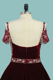 2024 Spaghetti Straps A Line Velvet Prom Dresses With PEHCK6LH