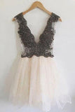 2024 V Neck Beaded Bodice A Line Tulle Short/Mini P12MQDSP