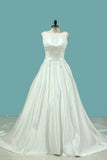 2024 Wedding Dresses Deep V Back Scoop Satin With Applique PAELZRH6