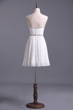 2024 Graduation Dress Beaded Sweetheart Neckline And Waistline Pleated Bodice Chiffon White PS58K4NP