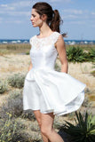 A Line Round Neck Open Back Short Beach Wedding Dress with Lace Pockets STI15018