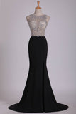 2024 Spandex Beaded Bodice Prom Dresses Scoop Open PA26YTM9