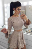 Two Piece A-Line Long Sleeves Lace Short P2FBNQ6X