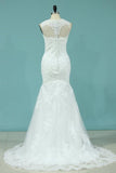 2024 Wedding Dresses Mermaid Scoop Sweep Train Tulle P1YP3AML