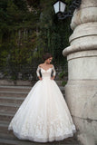 2024 Bateau Wedding Dresses 3/4 Length Sleeve With Applique PKN2PSHJ