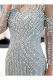 Beaded Evening Dresses Luxury Mermaid Crystal Sweep Train Long Sleeves PASSBQH7