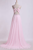 2024 Open Back Prom Dresses Halter A Line Sweep Train Chiffon With P9K5HBTD