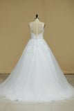 2024 Gorgeous Sleeveless Scoop Wedding Dresses Tulle With Applique P5SJHTZT