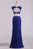 2024 Sheath Open Back Two Pieces Prom Dresses Lace With Applique & Beading Dark P2DPN391