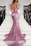 Trumpet/Mermaid Rose Gold Sequins Backless Prom P1NP2YKN