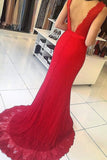 2024 V Neck Mermaid Lace Prom Dresses With Sash P861L5TH