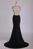 2024 Spandex Beaded Bodice Prom Dresses Scoop Open PA26YTM9