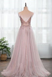 Spaghetti Straps Gorgeous Beading Prom Dress A Line Split Tulle P4SY2133