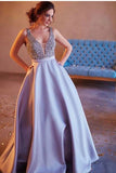 2024 A-Line Prom Dresses Beaded Bodice Satin A Line P2FJLB5H