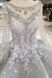 2024 Silver Wedding Dresses Ball Gown Long Sleeves Royal Train Top Quality Lace P3JMLBXD