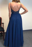 Spaghetti Strap Floor Length Prom Dresses With Slit V PL6DF3ZS