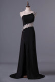 2024 Prom Dresses A Line One Shoulder With Slit And Beading Sweep P7QBSE9B