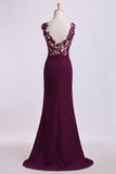 2024 Straps Prom Dresses With Slit&Applique Floor PB3912F7