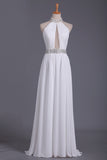 2024 Sexy Open Back Chiffon With Beads High Neck Sweep Train PM16YLR7