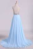 2024 Prom Dresses V Neck Beaded Bodice Sweep Train Chiffon PM4ZAA1R