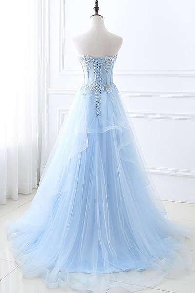 Buy cheap Off-the-Shoulder Backless Sky Blue Prom Dress with Appliques ...