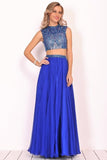 2024 Two-Piece High Neck Beaded Bodice A Line Chiffon PDYHYN5K