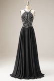 Glitter Beading Halter Long Sequines Pleats Prom Dress Evening Dress