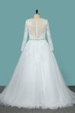 2024 Wedding Dresses Scoop A Line With Beaded Belt Tulle With Appliques PPNYBK7L