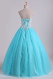 2024 Ball Gown Sweetheart Quinceanera Dresses With Pearls & Rhinestones P8TEXP9C