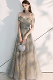 Gorgeous Off-the-Shoulder Prom Dress Grey Evening Dress