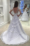 2024 V Neck Short Sleeves A Line Wedding Dresses Tulle With Applique PMZK7NAL