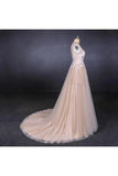 Sexy Sheer Neck Long Sleeves Tulle Wedding Dress Charming Tulle Bridal Dress P6CJDMAJ