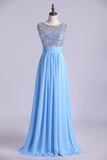 2024 Floor Length Scoop V Back A Line Chiffon Prom Dresses P3QGDTLX