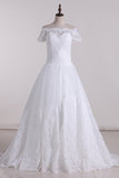 2024 Wedding Dresses A Line Boat Neck Tulle With Applique P8B98JP1