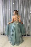 Dusty Sage Spagahetti Straps A-Line Beades Sweetheart Formal Evening Dresses Long Prom Dresses